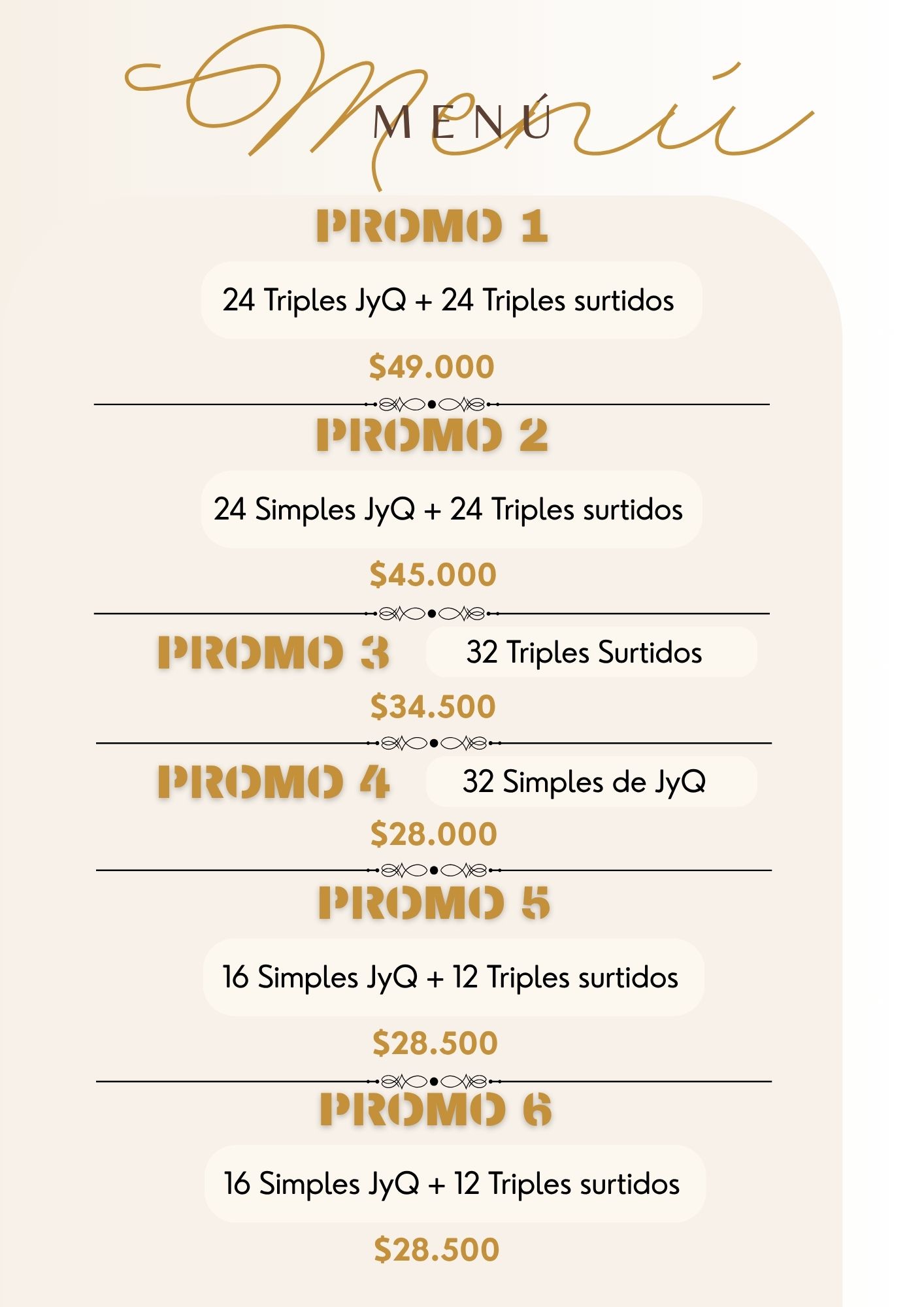 Menú de promociones Kary